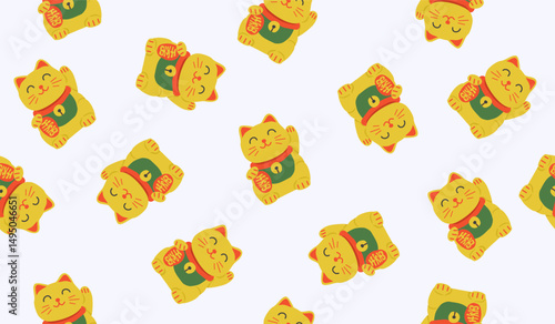Cute maneki neko lucky cat pattern background vector design