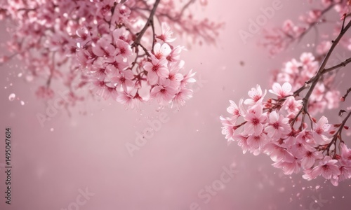 Abstract pink sakura petals softly falling against a blurred, dreamy background  ,  soft, sakura,  swirling