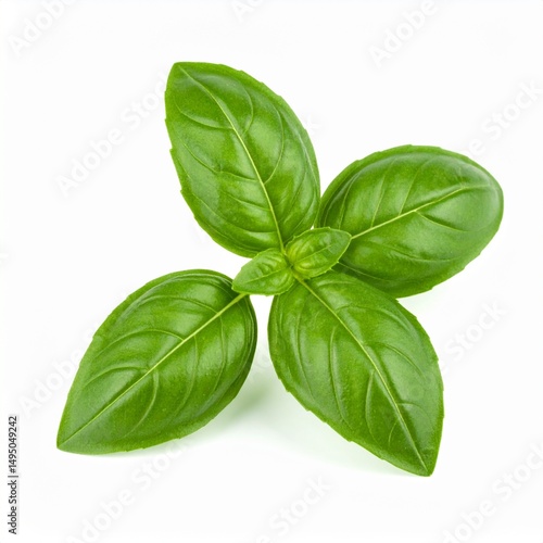 Fresh basil leaves isolated on white background with full depth of field for food styling or herbal concept