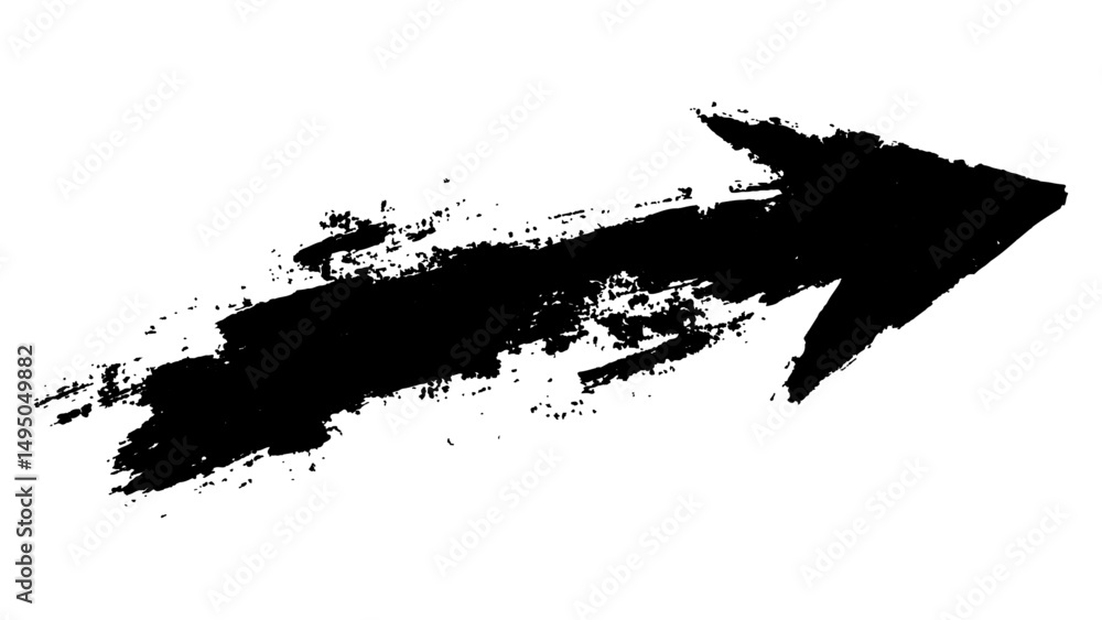 Naklejka premium A dramatic black arrow painted with splashes, symbolizing direction and action isolated on a white background.