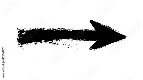 Vector black arrow painted with splashes, symbolizing direction and action isolated on a white background.