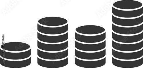 Increasing stacks of coins. Growth concept for finance, savings, wealth accumulation, and investment returns. Minimalist and clean graphic. Use for business and finance.