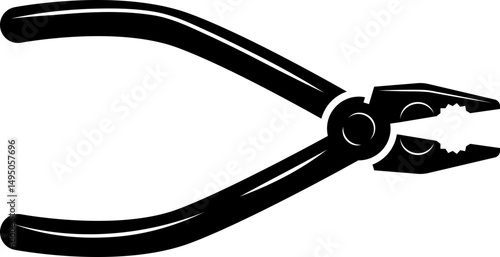 A bold, minimalist black and white graphic of pliers, representing precision and craftsmanship. Ideal for construction, engineering, or repair themes. Vector illustration, tool icon, symbol.