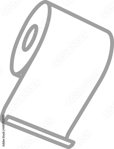 Simple grey line art illustration of a roll of paper, unfurling.  Perfect for representing concepts of unwinding, new beginnings, or the flow of information.