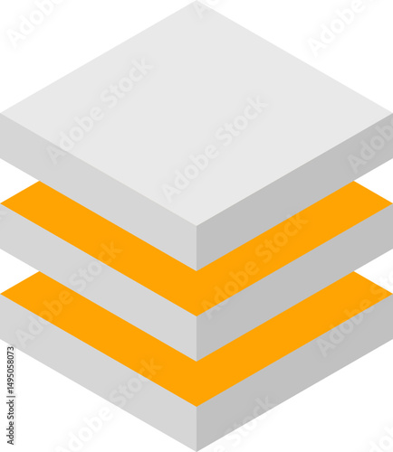 Abstract isometric stack of gray and orange cubes.  Modern minimalist design, perfect for tech, business, or growth concepts. Represents layers, progress, or data.