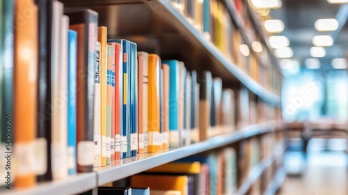 Books lined up on metal library shelves