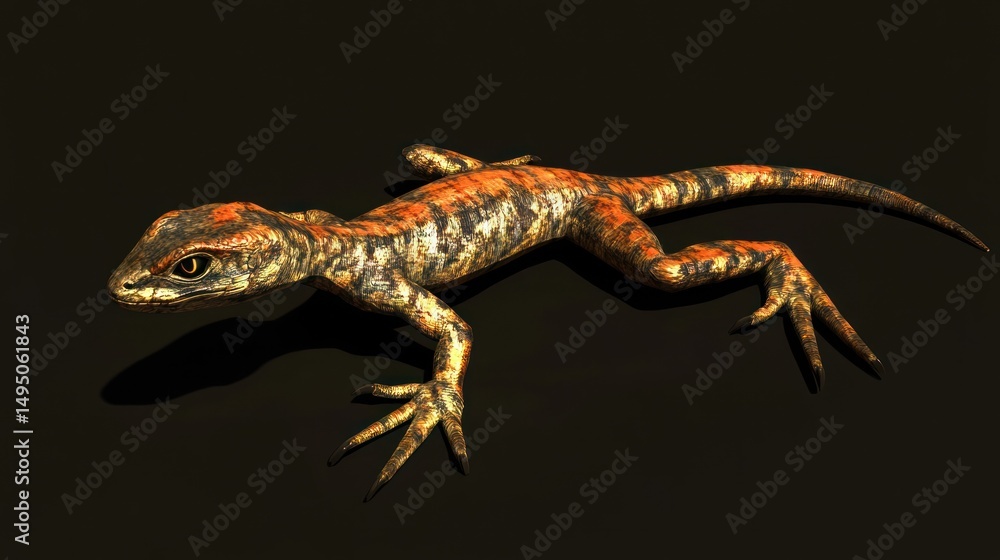 Naklejka premium Lizard, orange-brown, on black background