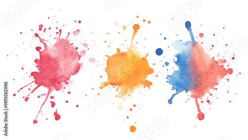 Three watercolor stock brush on white background. Set of watercolor circles multicolored, Colors watercolor paint stains vector backgrounds.