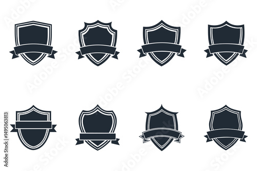 Set of blank vintage shield badges with ribbons