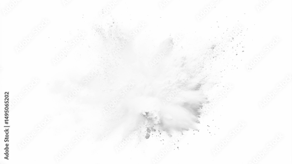 Obraz premium Abstract powder splatted on white background, freeze motion of white powder exploding.