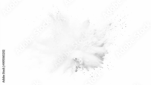Abstract powder splatted on white background, freeze motion of white powder exploding.
