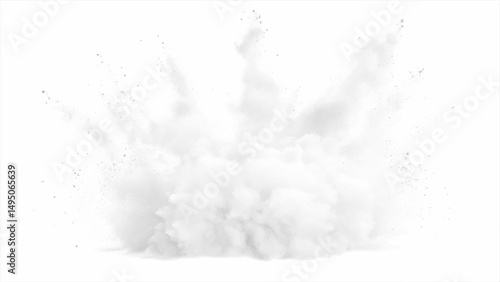 White powder explosion, isolated on white background. Bright white paint color powder explosion. Abstract gray and white explosion powder background texture.