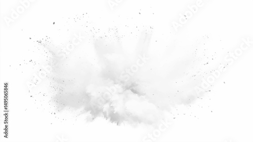 Bright white paint color powder explosion. Gray powder explosion with dark colors isolated white background.