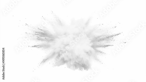 Bright white paint color powder explosion. Gray powder explosion with dark colors isolated white background.