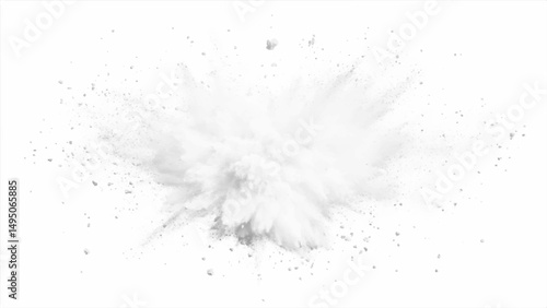 Bright white paint color powder explosion. Gray powder explosion with dark colors isolated white background.