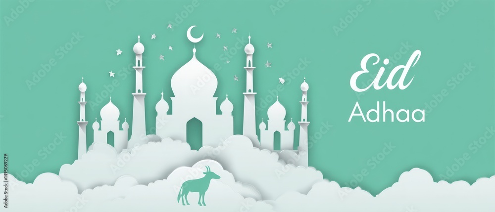 Elegant Eid al-Adha Illustration with Mosque and Goat Elegant Eid al-Adha Illustration with Mosque and Goat