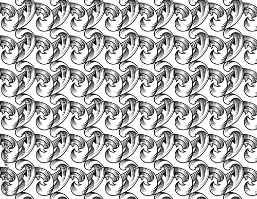 Ornate black and white pattern showcasing detailed designs in a repeating motif
