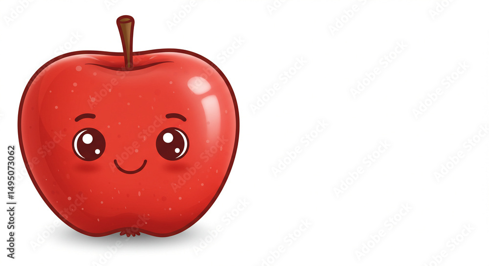 Obraz premium Cheerful Apple Illustration: A charming illustration of a vibrant, smiling red apple, with a cheerful expression, evoking feelings of health and happiness.
