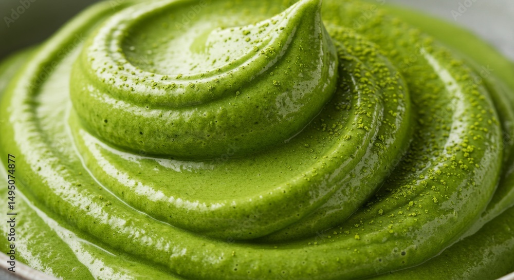 Obraz premium Closeup of Vibrant Green Matcha Cream Swirl in Bowl