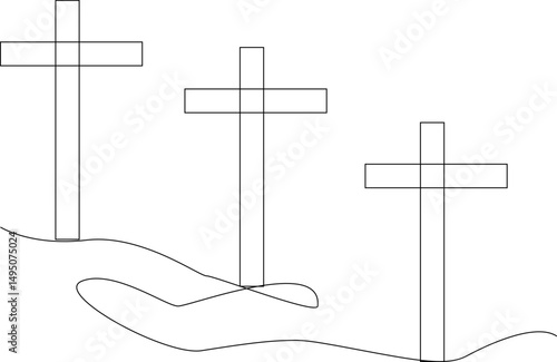 Cross. Continuous line drawing. Christianity religion concept. Frame border.