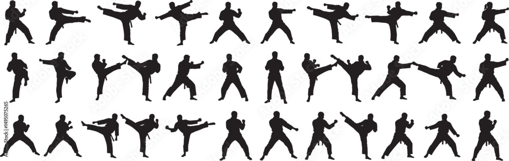 Fototapeta premium Karate martial arts poses silhouettes vectors training fighting self defense illustration design vector art