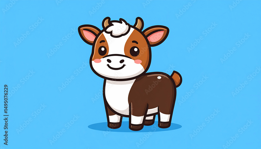 Fototapeta premium Cute Cartoon Cow Illustration - Cute animal illustrations