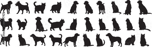 Silhouette vector art of cats and dogs pet animal illustration graphic design image for commercial use