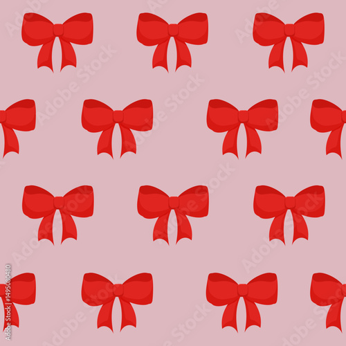A seamless pattern of repeating red ribbon bows on a light pink background. simple and decorative design Ideal for gift wrapping,festive occasions,background,textile design