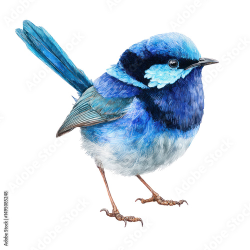 Watercolor Superb Fairy Wren Clipart — Hand-Painted Blue Songbird Illustration on Transparent Background

