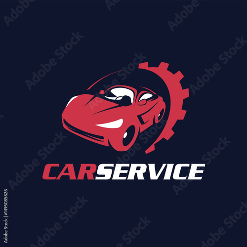 Car auto repair service fast sell shop gear motor dark blue grey red template
