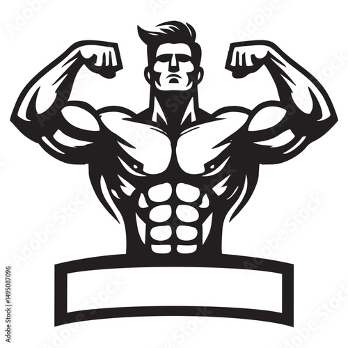 muscular man logo, gym fitness logo, vector illustration