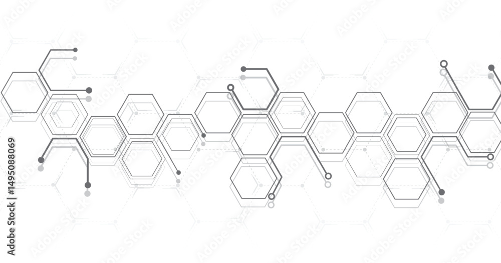 Background of hexagon geometric grey pattern. healthcare medical and technology background.Graphic digital science concept design, innovation technology, healthcare, and medicine design.