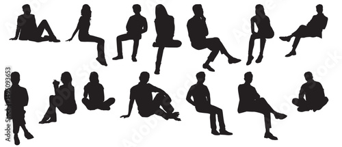 set of people sitting silhouettes isolated on transparent background