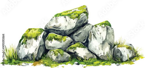 Fantasy Landscape Stone Rocks with Grass
