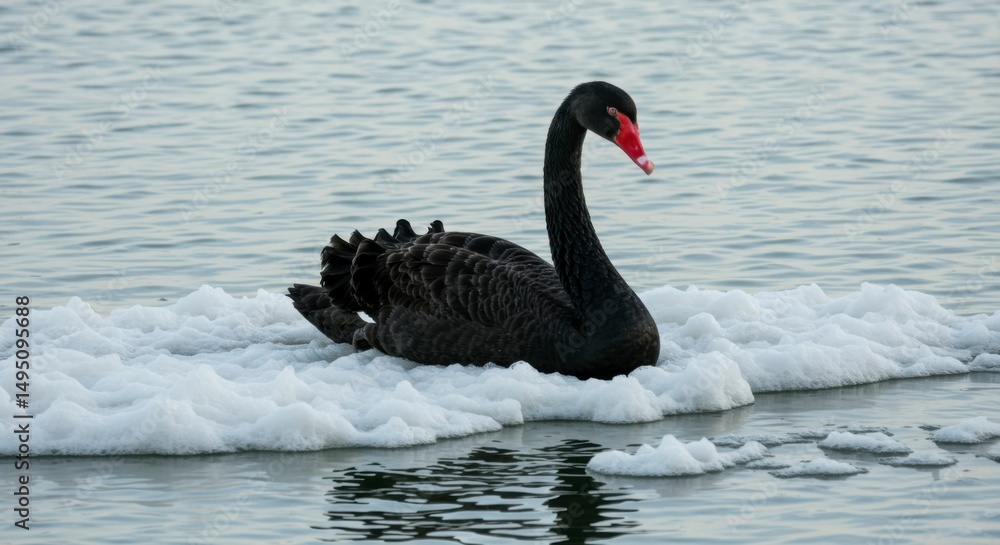Obraz premium Black swan on a bubbly water surface
