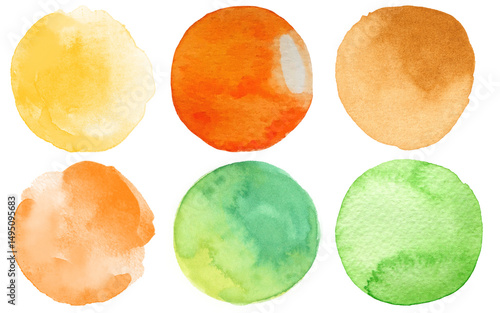 Watercolor paint swatches – colorful round spots isolated for digital design