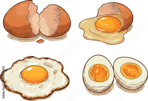 Brown eggs with fried and boiled yolks illustration breakfast food vector 