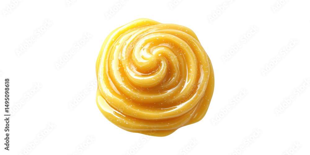 Fototapeta premium Swirled Caramel Sauce With Sea Salt. Sweet Dessert Topping And Flavor Enhancement Isolated On Transparent Background