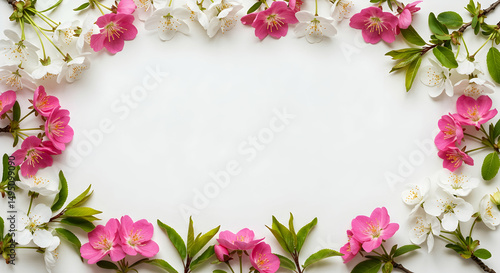 Elegant Floral Frame with Pink and White Blooms on White Background