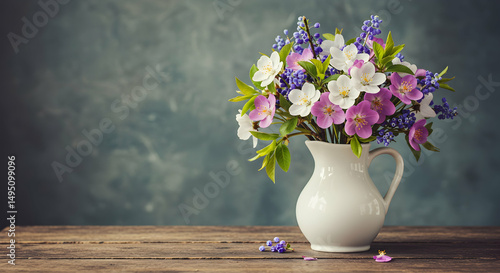 Wallpaper Mural Beautiful Bouquet of Colorful Flowers in White Vase on Wooden Table Torontodigital.ca