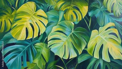 Wallpaper Mural Vibrant tropical leaves in shades of green and yellow Torontodigital.ca