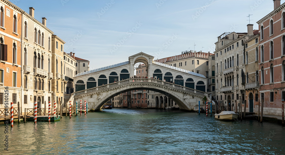 Naklejka premium Scenic view of the famous Rialto Bridge over the Grand Canal in Venice