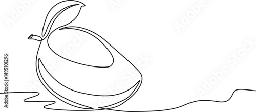 Continuous one line drawing of mango. Doodle vector illustration, Continuous one line mango fruit with leaf, Editable Stroke.