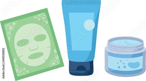 Skincare Products Facial Mask Cream and Lotion Tubes for Beauty Routine Vector Illustration 