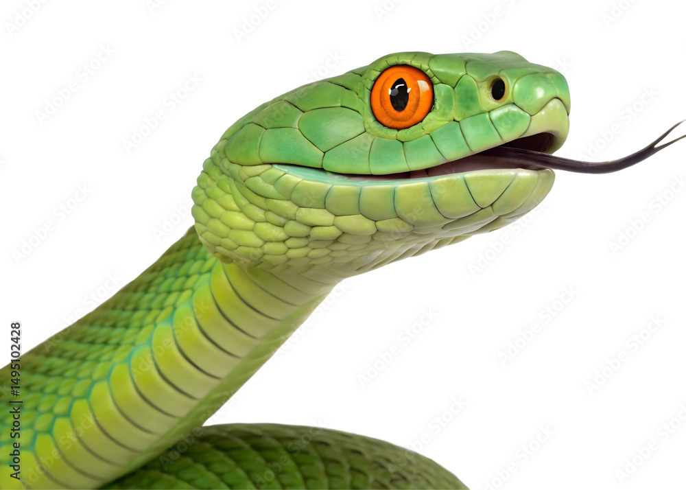 Fototapeta premium Green snake isolated on white background