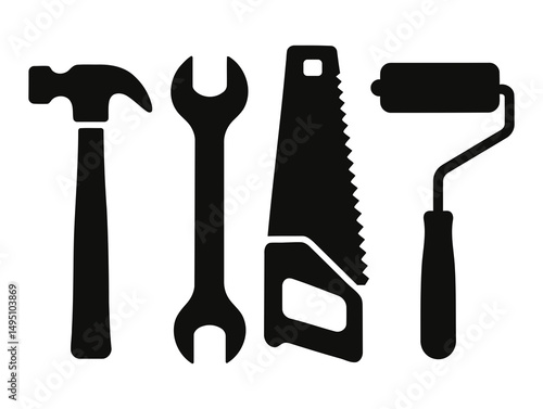 vector black silhouettes of hand tools