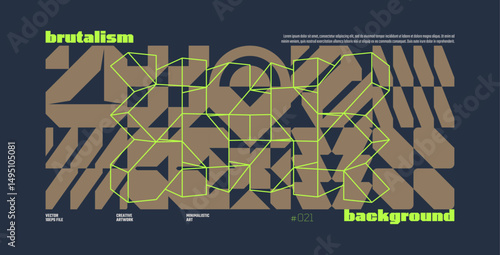 Brutalism abstract vector prussian blue color background with Postmodern geometric graphic shapes in Y2K aesthetics, trendy colorful modernism artwork banner, brutal form and line elements