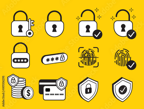 set of security and protect personal data icon, icon and symbol, techonoly and social network 