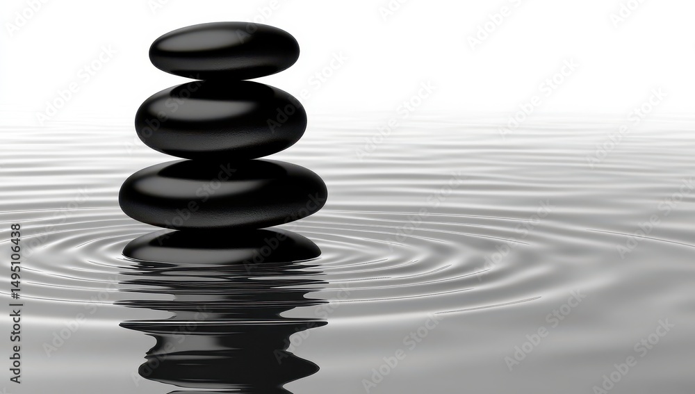 Black stones balanced on water Black stones balanced on water