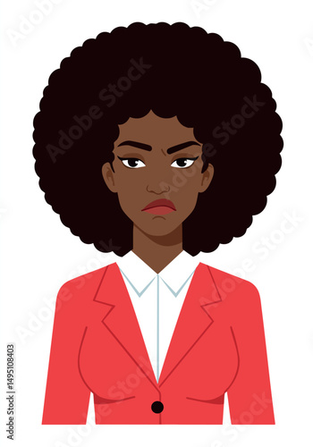 Angry African American Woman Wearing Red Blazer and White Shirt Vector Illustration